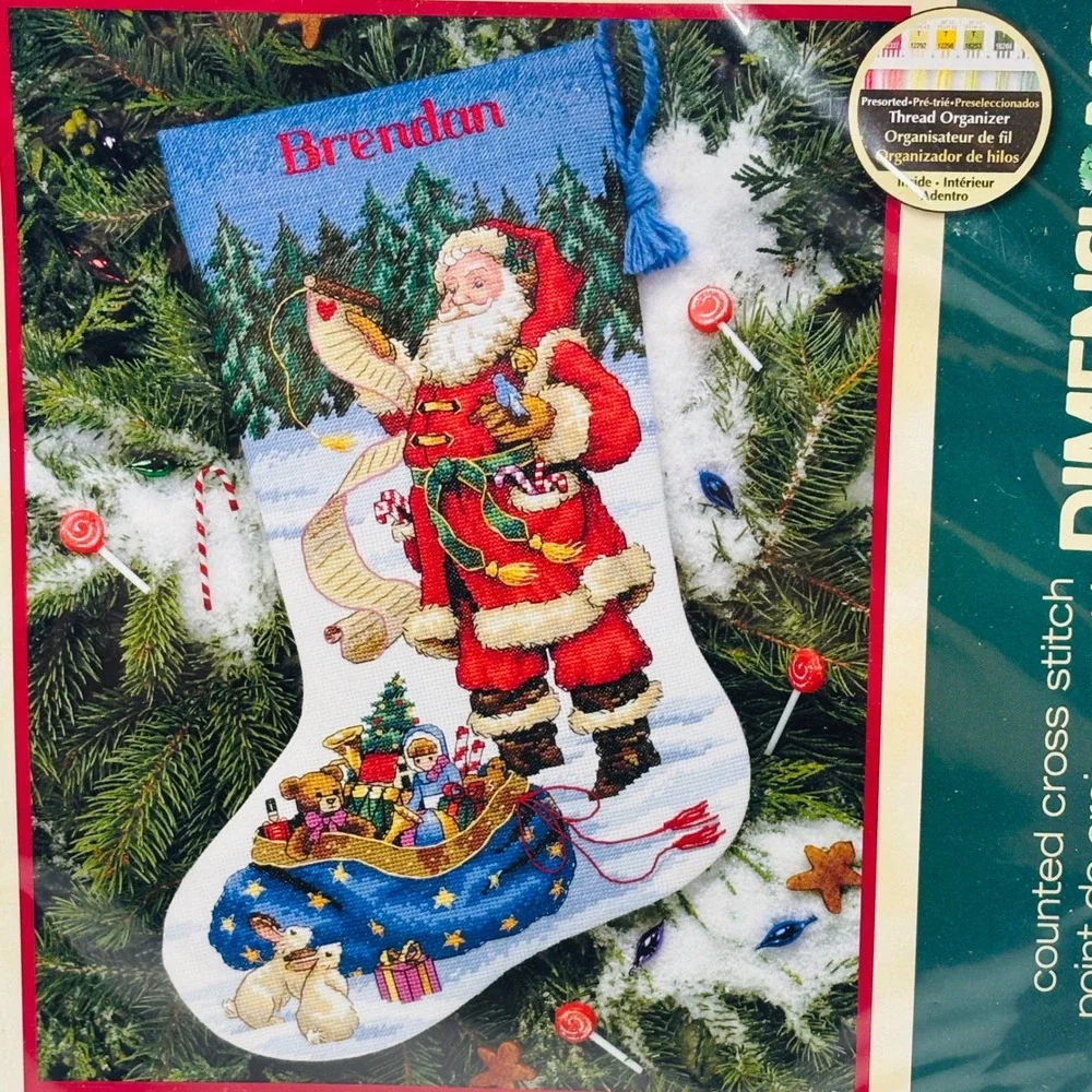 Dimensions Checking His List Stocking Cross Stitch Kit 8645 Donna Race Santa New